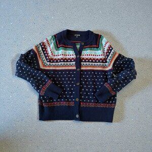J CREW Navy Cherry Print Wool Blend Cardigan Sweater Size Large